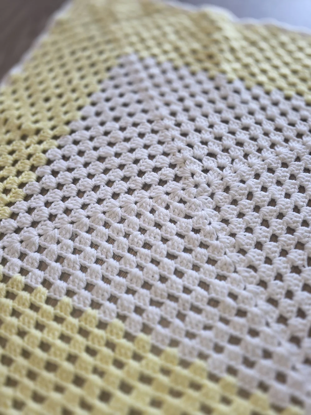 Handmade Crochet Square Throw in Yellow and Cream 30x28 Size